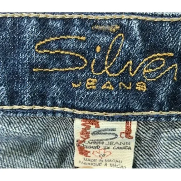 Silver Jeans Womens  28x32 Blue Aiko Flare Distressed‎ Whiskered Stretch Denim - Picture 5 of 16